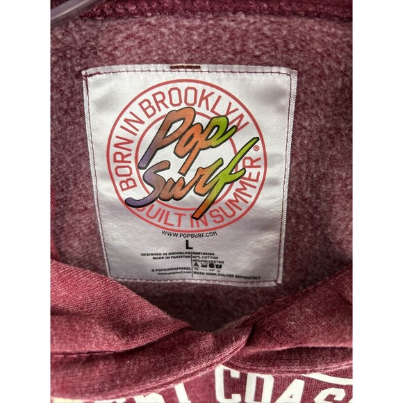 Pop Surf Women Large Red Crop Hoodie Santa Monica CA Logo Beach Sweatshirt - Picture 9 of 9